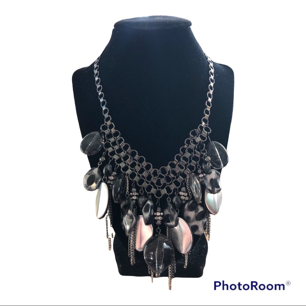 Steampunk goth black Silver Artisan Gunmetal‎ Chainmail Bib Necklace